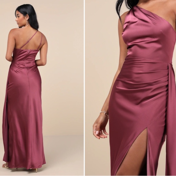 LULU's Sexy Prom Wedding Bridesmaid Elegant Satin One Shoulder Elegant Gown - Picture 5 of 10